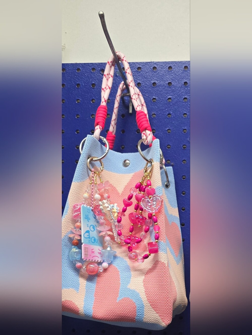 Kids Pink Heart Charm Bag Accessory - Cute Beaded Bag Charm
